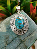 Awesome blue copper turquoise pendant in 925 Sterling Silver | Christmas gift | Mothers Day | Anniversary Gift | Birthday Gift - Shwasam