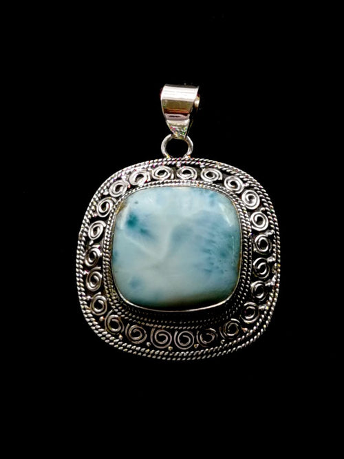 Exquisitely designed Silver Pendant Jewelry in beautiful Larimar stone | gemstone jewelry | crystal jewelry | quartz - Shwasam