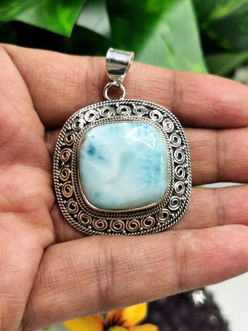 Exquisitely designed Silver Pendant Jewelry in beautiful Larimar stone | gemstone jewelry | crystal jewelry | quartz - Shwasam