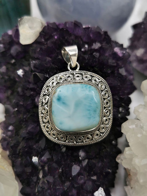 Exquisitely designed Silver Pendant Jewelry in beautiful Larimar stone | gemstone jewelry | crystal jewelry | quartz - Shwasam