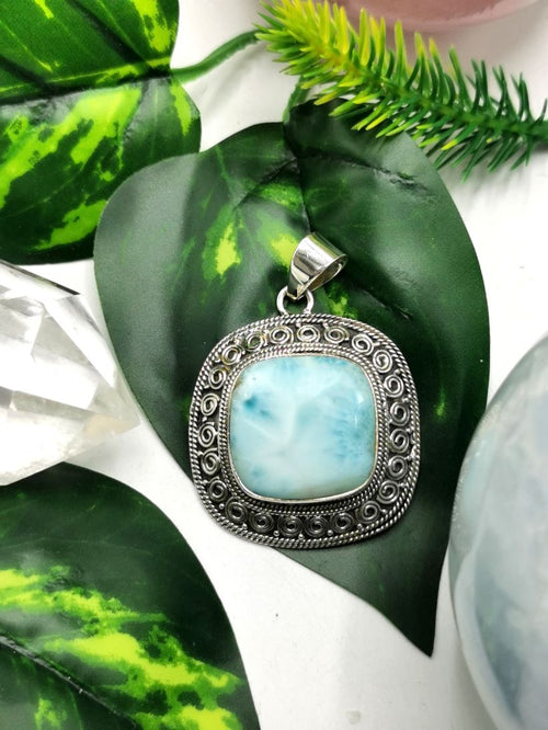 Exquisitely designed Silver Pendant Jewelry in beautiful Larimar stone | gemstone jewelry | crystal jewelry | quartz - Shwasam