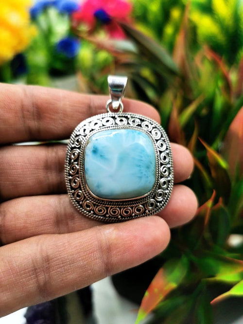Exquisitely designed Silver Pendant Jewelry in beautiful Larimar stone | gemstone jewelry | crystal jewelry | quartz - Shwasam