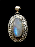 Rainbow Moonstone Pendant set in beautifully designed 925 Sterling Silver - with blue flash moonstone | gifts for her | gifts for girlfriend | gifts for mom daughter sister - Shwasam