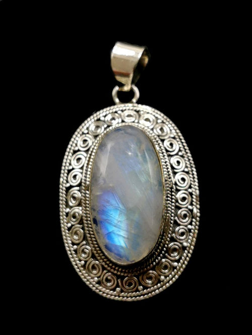 Rainbow Moonstone Pendant set in beautifully designed 925 Sterling Silver - with blue flash moonstone | gifts for her | gifts for girlfriend | gifts for mom daughter sister - Shwasam