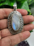 Rainbow Moonstone Pendant set in beautifully designed 925 Sterling Silver - with blue flash moonstone | gifts for her | gifts for girlfriend | gifts for mom daughter sister - Shwasam