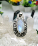 Rainbow Moonstone Pendant set in beautifully designed 925 Sterling Silver - with blue flash moonstone | gifts for her | gifts for girlfriend | gifts for mom daughter sister - Shwasam