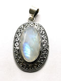 Rainbow Moonstone Pendant set in beautifully designed 925 Sterling Silver - with blue flash moonstone | gifts for her | gifts for girlfriend | gifts for mom daughter sister - Shwasam