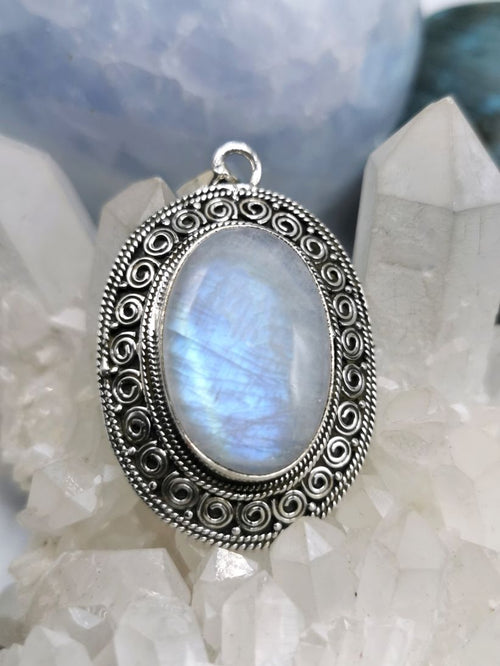 Beautifully designed 925 Sterling Silver pendant jewelry with original Rainbow Moonstone | Christmas gift | Mothers Day | Anniversary Gift | Birthday Gift - Shwasam