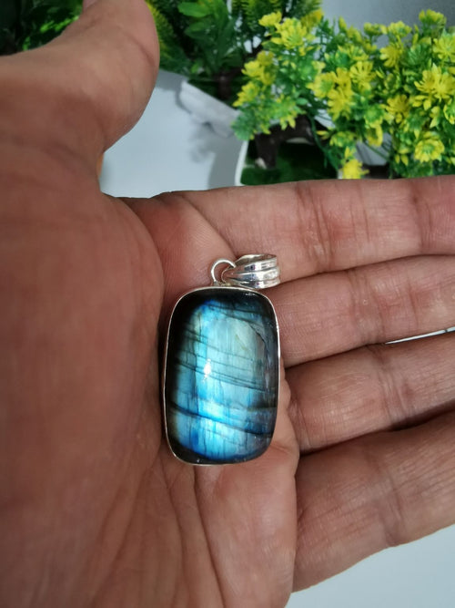 Labradorite stone rectangular shaped pendant made in 925 sterling silver | gifts for her | gifts for girlfriend | gifts for mom - Shwasam
