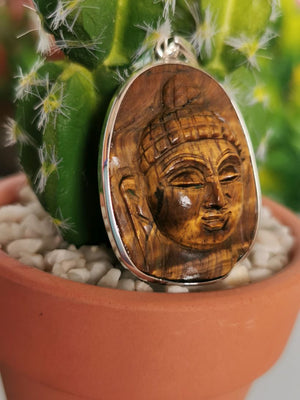 Tiger eye stone Buddha head pendant made in 925 sterling silver | gemstone jewelry | crystal jewelry | quartz - Shwasam