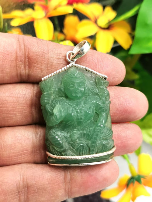 Pendant for women - Laxmi green aventurine in 925 silver | gifts for her | gifts for girlfriend | gifts for mom daughter sister - Shwasam