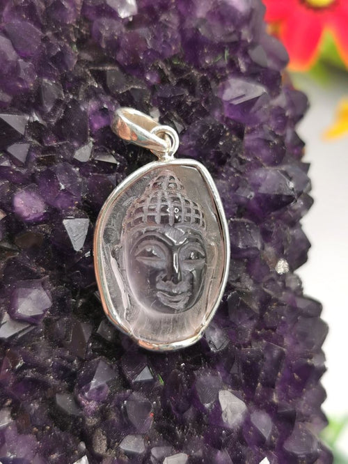 Buddha pendant in pink amethyst stone and 925 sterling silver gemstone jewelry crystal jewelry quartz jewelry