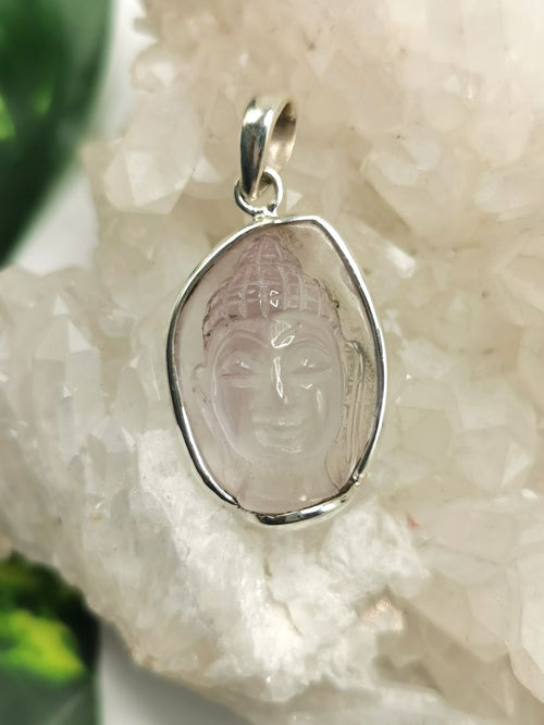 Buddha pendant in pink amethyst stone and 925 sterling silver | gemstone jewelry | crystal jewelry | quartz jewelry - Shwasam