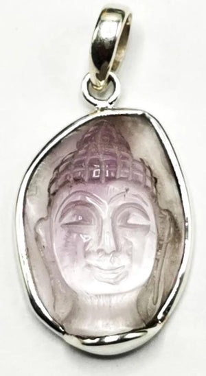 Buddha pendant in pink amethyst stone and 925 sterling silver | gemstone jewelry | crystal jewelry | quartz jewelry - Shwasam