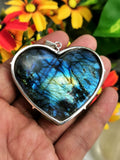 Stunning Labradorite heart shaped flower pendant in 925 sterling silver - gemstone/crystal jewelry | Mother's Day/Birthday/Anniversary gift - Shwasam