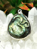 Labradorite OM inscribed pendant in 925 sterling silver | gifts for her | gifts for girlfriend | gifts for mom daughter sister - Shwasam