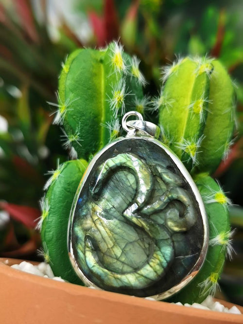 Labradorite OM inscribed pendant in 925 sterling silver | gifts for her | gifts for girlfriend | gifts for mom daughter sister - Shwasam