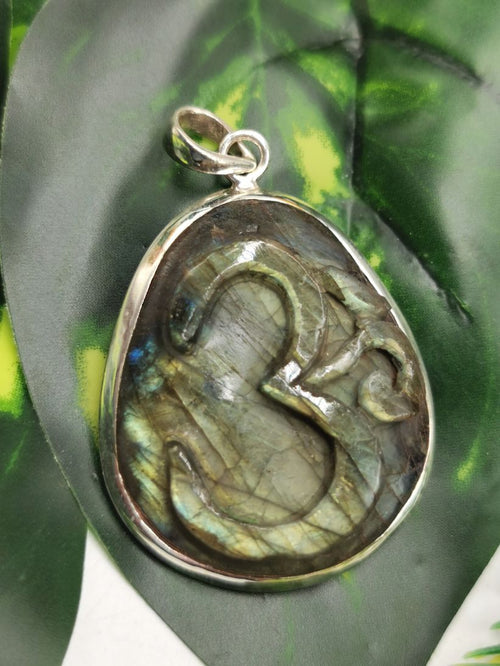 Labradorite OM inscribed pendant in 925 sterling silver | gifts for her | gifts for girlfriend | gifts for mom daughter sister - Shwasam