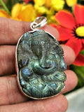 Adorable Labradorite Ganesha pendant in 925 sterling silver | gemstone jewelry | crystal jewelry | quartz jewelry - Shwasam