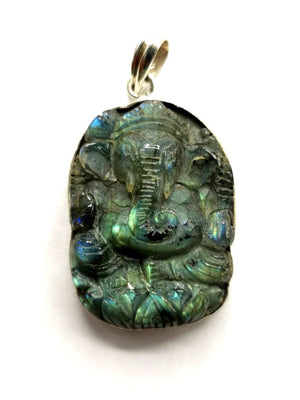 Adorable Labradorite Ganesha pendant in 925 sterling silver | gemstone jewelry | crystal jewelry | quartz jewelry - Shwasam