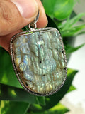 Stunning Labradorite Ganesha pendant in 925 sterling silver - gemstone/crystal jewelry | Mother's Day/engagement/birthday gift - Shwasam