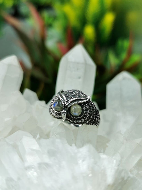 Moon and Owl Ring Oxidized Band Solid 925 Sterling Silver Thumb Ring ( –  Blue Apple Jewelry
