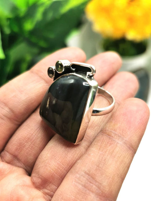 Amazing and unique multi-stone, jasper, peridot and citrine ring in 925 sterling silver - size 9 | Engagement ring | gemstone jewelry | crystal jewelry | quartz jewelry | finger ring - Shwasam