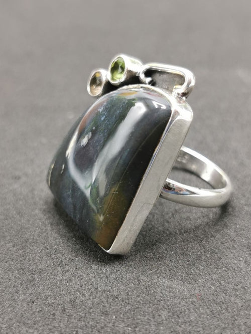 Amazing and unique multi-stone, jasper, peridot and citrine ring in 925 sterling silver - size 9 | Engagement ring | gemstone jewelry | crystal jewelry | quartz jewelry | finger ring - Shwasam