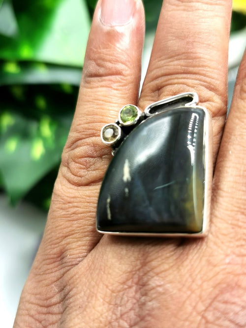 Amazing and unique multi-stone, jasper, peridot and citrine ring in 925 sterling silver - size 9 | Engagement ring | gemstone jewelry | crystal jewelry | quartz jewelry | finger ring - Shwasam