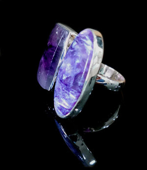 Amethyst & Charoite ring in 925 sterling silver -size 8.5 | Engagement ring | gemstone jewelry | crystal jewelry | quartz jewelry | finger ring - Shwasam