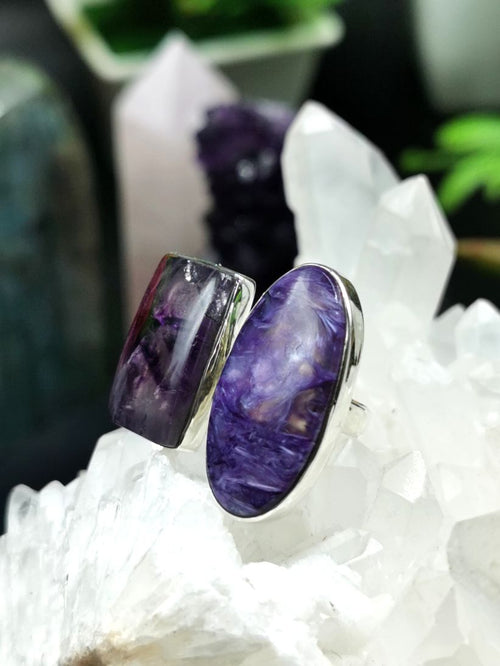 Amethyst & Charoite ring in 925 sterling silver -size 8.5 | Engagement ring | gemstone jewelry | crystal jewelry | quartz jewelry | finger ring - Shwasam
