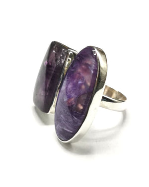 Amethyst & Charoite ring in 925 sterling silver -size 8.5 | Engagement ring | gemstone jewelry | crystal jewelry | quartz jewelry | finger ring - Shwasam