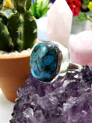 Elegant beautiful blue copper turquoise ring in 925 sterling silver -size 8 | Engagement ring | gifts for her | gifts for girlfriend | gifts for mom daughter sister | finger ring - Shwasam