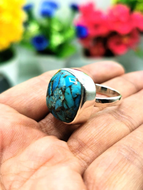 Elegant beautiful blue copper turquoise ring in 925 sterling silver -size 8 | Engagement ring | gifts for her | gifts for girlfriend | gifts for mom daughter sister | finger ring - Shwasam