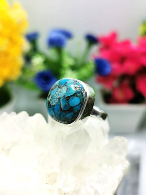 Elegant beautiful blue copper turquoise ring in 925 sterling silver -size 8 | Engagement ring | gifts for her | gifts for girlfriend | gifts for mom daughter sister | finger ring - Shwasam