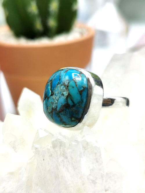Elegant beautiful blue copper turquoise ring in 925 sterling silver -size 8 | Engagement ring | gifts for her | gifts for girlfriend | gifts for mom daughter sister | finger ring - Shwasam