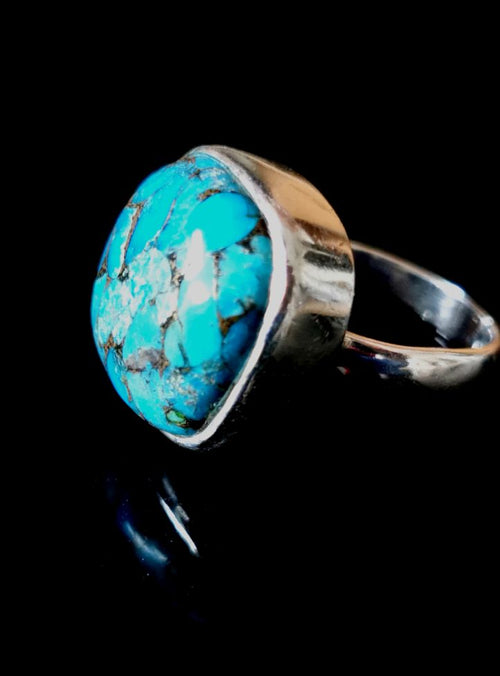 Elegant beautiful blue copper turquoise ring in 925 sterling silver -size 8 | Engagement ring | gifts for her | gifts for girlfriend | gifts for mom daughter sister | finger ring - Shwasam
