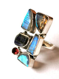 Labradorite & Garnet engagement ring made in 925 sterling silver - uniquely designed finger ring ideal for wedding engagement rings | gifts for her - Shwasam