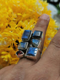 925 Sterling Silver Engagement Ring with original Labradorite and Garnet stone - uniquely designed finger ring ideal for wedding engagement rings | gifts for her - Shwasam