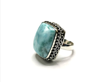 Beautiful Larimar ring set in 925 sterling silver - size 7.5 | Engagement ring | Christmas gift | Mothers Day | Anniversary Gift | Birthday Gift | finger ring - Shwasam