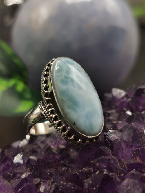 Larimar stone ring made in 925 sterling silver - size 9 | gemstone jewelry | crystal jewelry | quartz jewelry - Shwasam