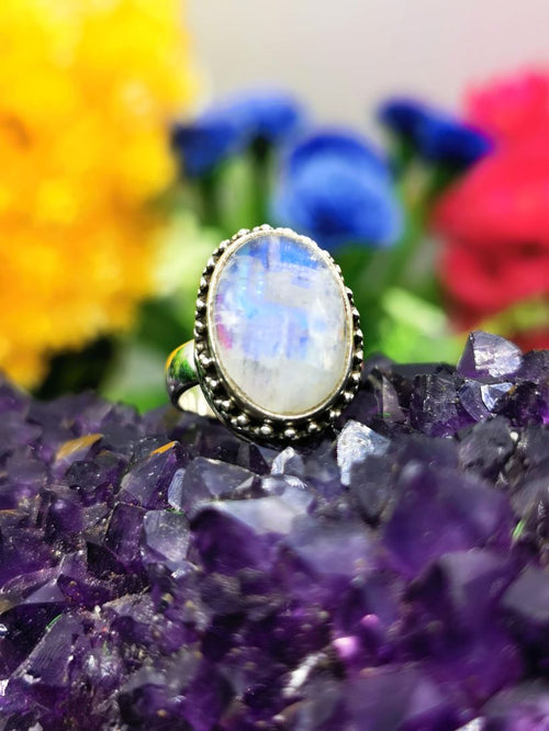 Elegant Rainbow Moonstone ring in 925 sterling silver - size 6 | gemstone jewelry | crystal jewelry | quartz jewelry | finger ring - Shwasam
