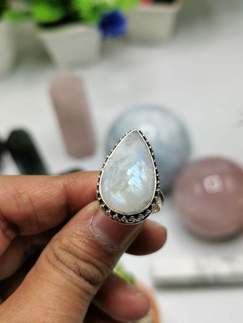 Elegant Rainbow Moonstone ring in 925 sterling silver - size 7.5 | gifts for her | gifts for girlfriend | gifts for mom daughter sister | finger ring - Shwasam