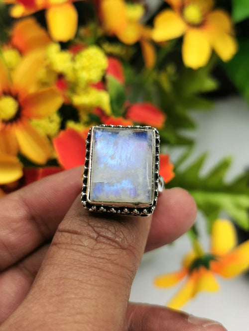 Rainbow Moonstone ring in 925 sterling silver - size 8 | Christmas gift | Mothers Day | Anniversary Gift | Birthday Gift | finger ring | engagement ring - Shwasam