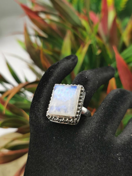 Rainbow Moonstone ring in 925 sterling silver - size 8 | Christmas gift | Mothers Day | Anniversary Gift | Birthday Gift | finger ring | engagement ring - Shwasam