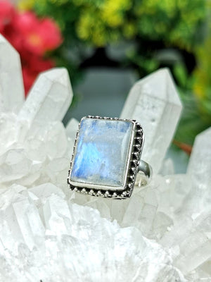 Rainbow Moonstone ring in 925 sterling silver - size 8 | Christmas gift | Mothers Day | Anniversary Gift | Birthday Gift | finger ring | engagement ring - Shwasam