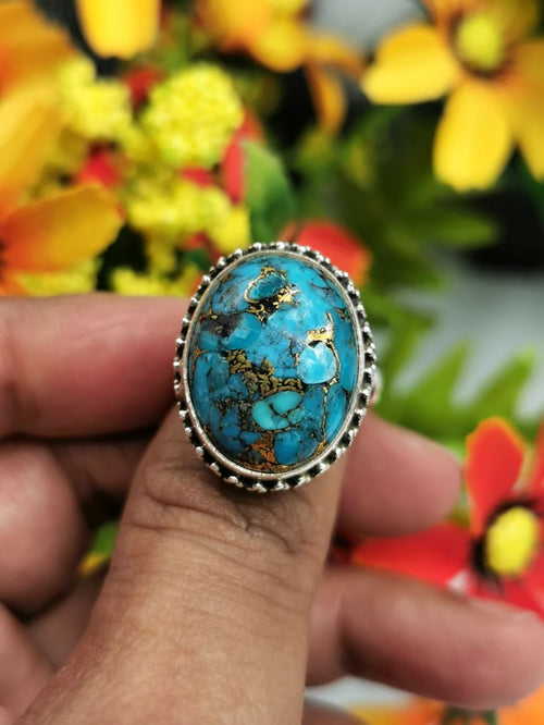 Elegant beautiful blue copper turquoise ring in 925 sterling silver - size 7.5 - gemstone/crystal jewelry | Engagement Ring | Mother's Day gift | finger ring - Shwasam