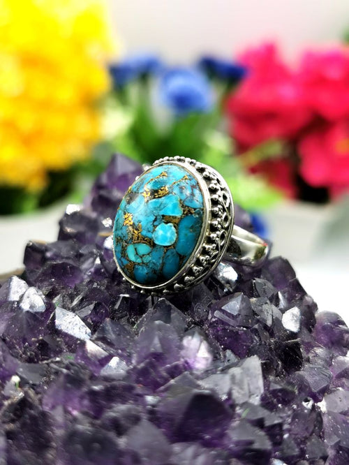 Elegant beautiful blue copper turquoise ring in 925 sterling silver - size 7.5 - gemstone/crystal jewelry | Engagement Ring | Mother's Day gift | finger ring - Shwasam