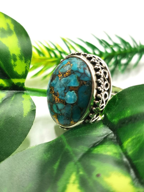 Elegant beautiful blue copper turquoise ring in 925 sterling silver - size 7.5 - gemstone/crystal jewelry | Engagement Ring | Mother's Day gift | finger ring - Shwasam