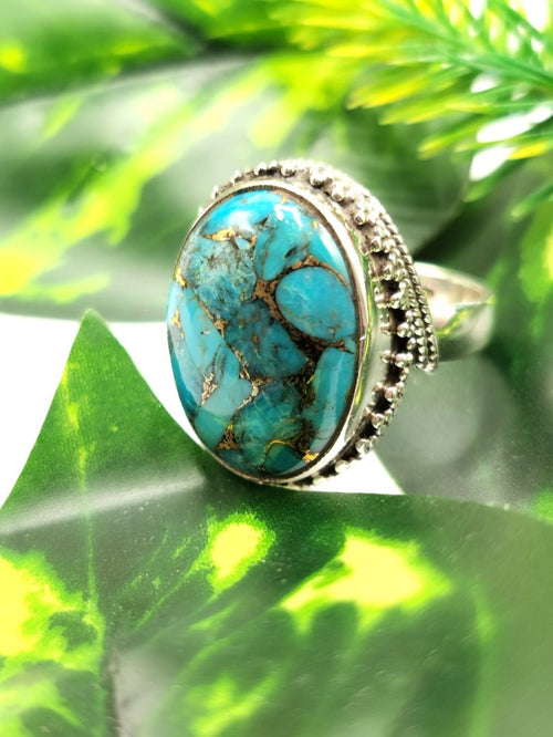 Elegant beautiful blue copper turquoise ring in 925 sterling silver - size 8 - gemstone/crystal jewelry | Engagement Ring | Mother's Day gift | finger ring - Shwasam
